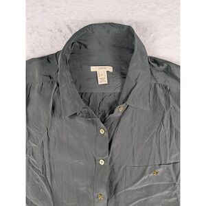 J.Crew Womens Gray Silk‎ Short Sleeve Button Down Shirt - Size 8